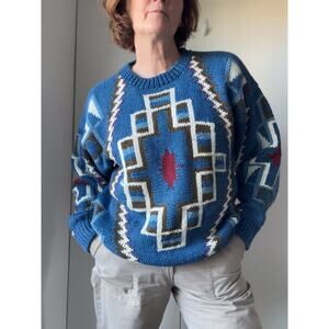 Vintage Sweater Womens Size Medium Cotton Southwestern Print Heavy Knit Classic
